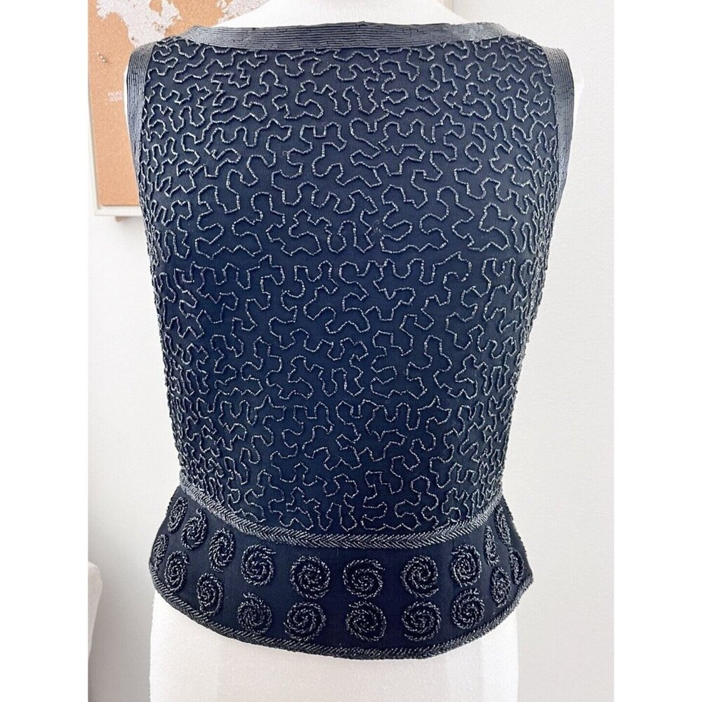 Vintage Frederick Altmann Vestita size 14 Black handmade beaded wool blouse